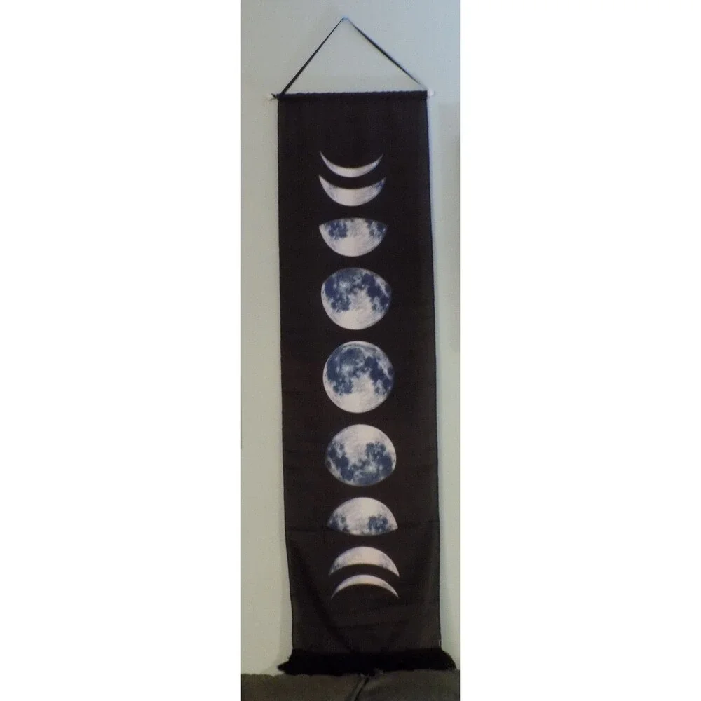 2 Art Print Wall Hanging Scroll Black & White Moon Phase Tapestry Cloth